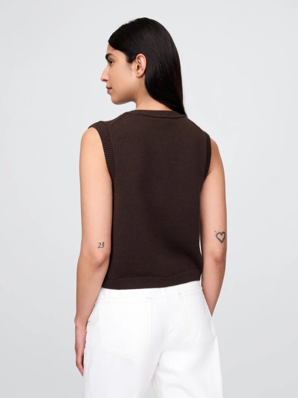 GAP 100% Cotton Cropped Cardigan Sweater Vest Button Front Terra Brown XXS EUC - Picture 2 of 10